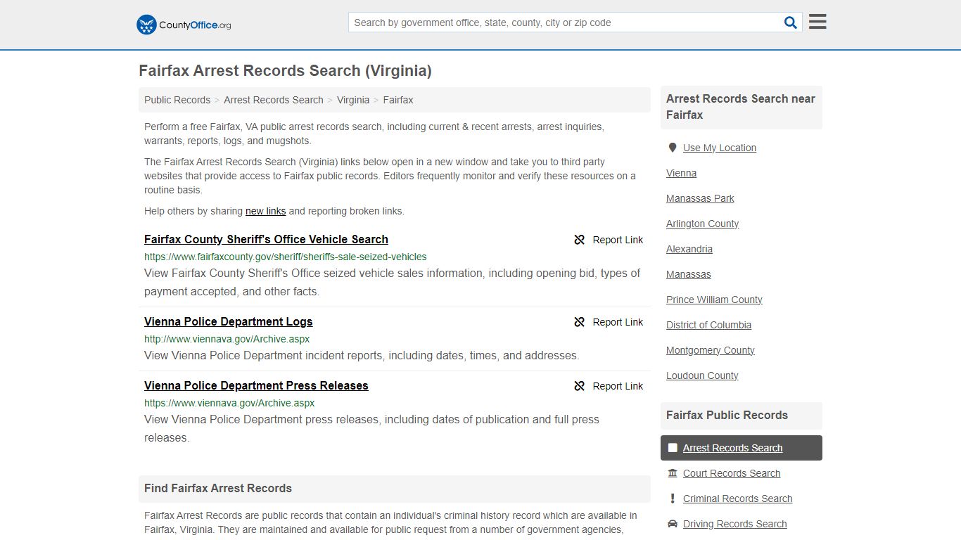 Arrest Records Search - Fairfax, VA (Arrests & Mugshots) - County Office